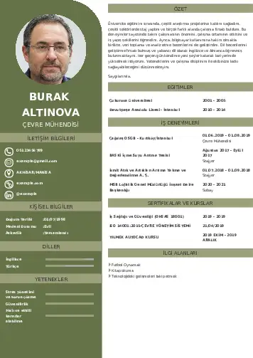 Çevre Mühendisi CV Örnekleri cv indir